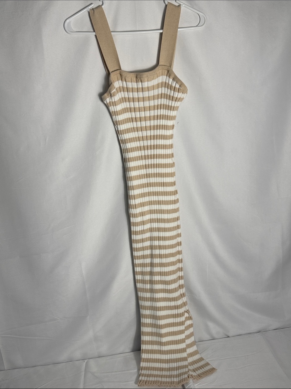 MEROKEETY Sleeveless Striped Ribbed Knit Bodycon Midi Dress Stretchy Large